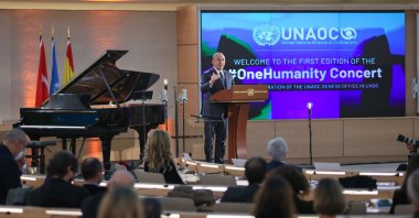 Foreign Minister Mevlüt Çavuşoğlu speaks at the inauguration ceremony of the office of the United Nations Alliance of Civilizations' office in Geneva, Monday, Nov. 8, 2021. (AA Photo)