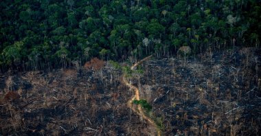 An aerial view shows a deforested area of the Amazonia rainforest in Labrea, Amazonas state, Brazil, Sep. 15, 2021. (AFP Photo)