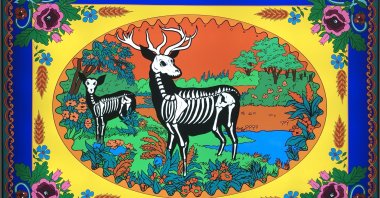 "Tapestry" by Ramazan Can, 2021, print on fabric, lightbox. (Photo by Matt Hanson) 