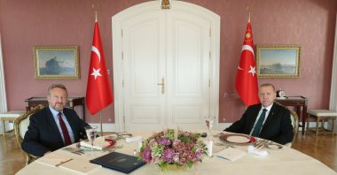 President Recep Tayyip Erdoğan meets with Bakir Izetbegovic in Istanbul, Turkey, Nov. 2, 2021. (DHA Photo)