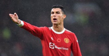 Manchester United's Cristiano Ronaldo reacts during a Premier League match against Manchester City in Manchester, England, Nov. 6, 2021. (EPA Photo)