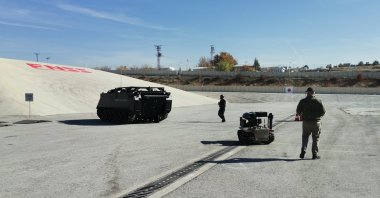 Unmanned land vehicles participate in a show during a ceremony in Ankara, Turkey, Nov. 9, 2021. (DHA Photo)