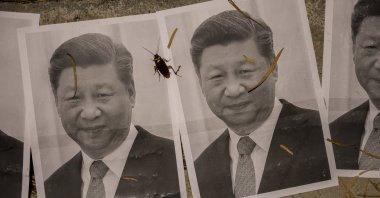 Posters of Xi Jinping are seen during a rally that supports two imprisoned Uyghur professors and the Hong Kong anti extradition bill movement, at the Chinese University of Hong Kong, Hong Kong, China, Sept. 25, 2019. (Getty Images)