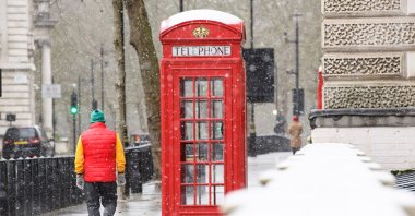 Snowy weather in central London, as bitterly cold winds continue to grip much of the nation, Feb. 9, 2021.(Matt Crossick/Empics via Reuters)