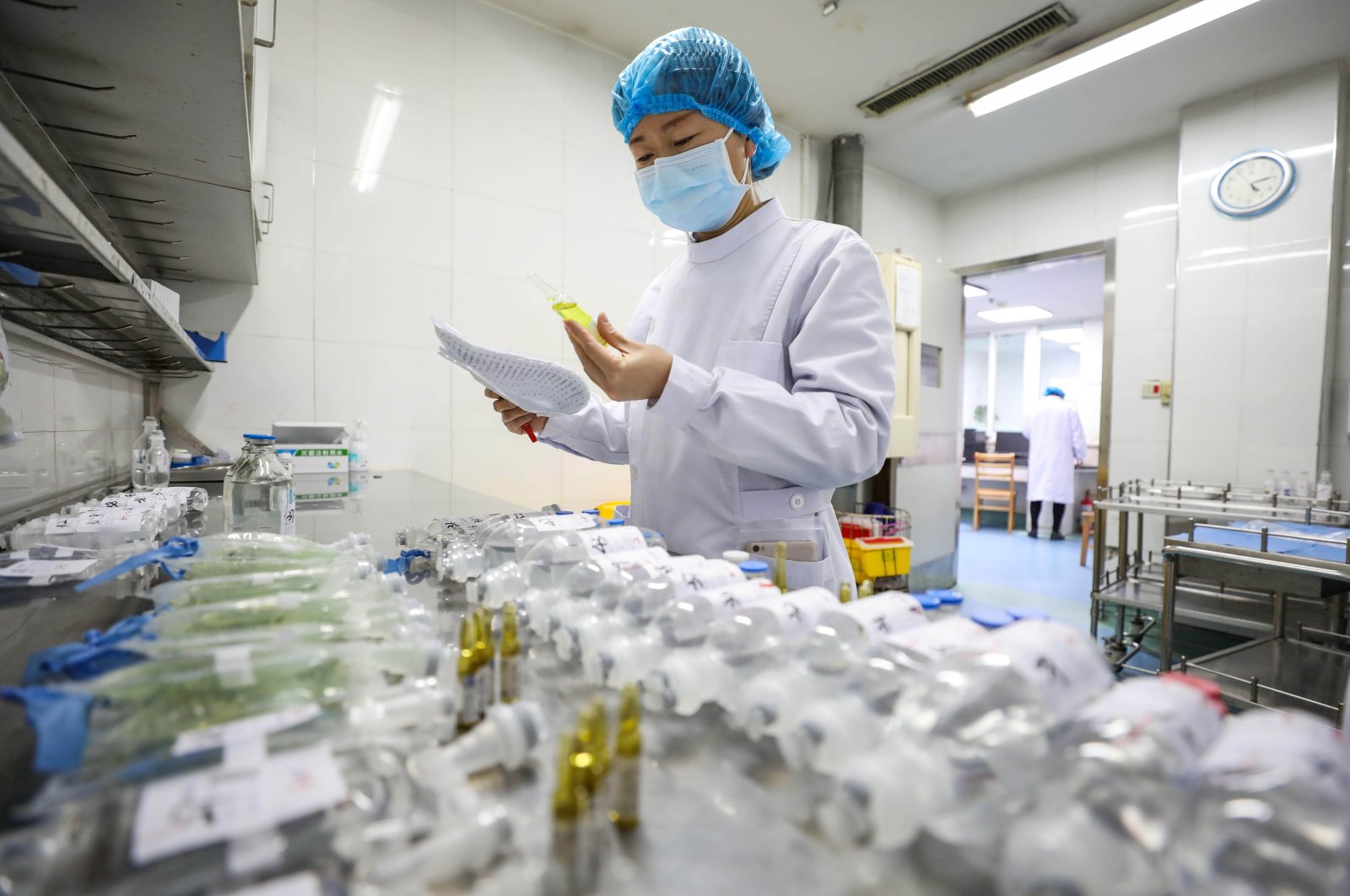 A nurse prepares medicines for patients in Jinyintan Hospital, designated for COVID-19 patients, in Wuhan, central China, Feb. 16, 2020. (Getty Images)
