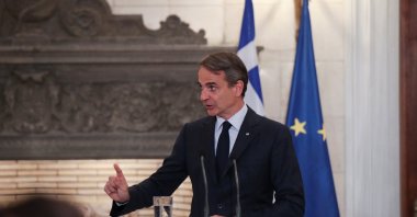 Greek Prime Minister Kyriakos Mitsotakis speaks during a joint news conference with Netherlands' Prime Minister Mark Rutte, Athens, Greece, Nov. 9, 2021. (Reuters Photo)