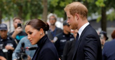  Britain's Prince Harry and Meghan, Duke and Duchess of Sussex, visit the 9/11 Memorial in Manhattan, New York City, U.S., Sep. 23, 2021. (Reuters Photo) 