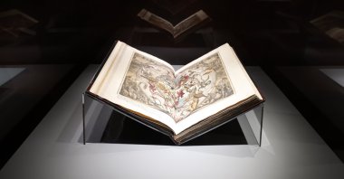 A book on display at the “Foreword to the Printing House: Basmacı Ibrahim Efendi Müteferrika” exhibition, at the Presidential Library, Ankara, Turkey, Nov. 9, 2021. (AA Photo)