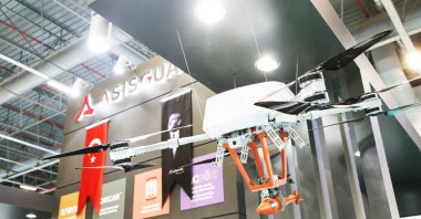 Asisguard's Songar drone on display at the SAHA EXPO, Istanbul, Turkey, Nov. 10, 2021. (AA Photo)