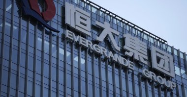 The Evergrande Group headquarters logo is seen in Shenzhen in southern Guangdong province, China, Sept. 24, 2021. (AP Photo)