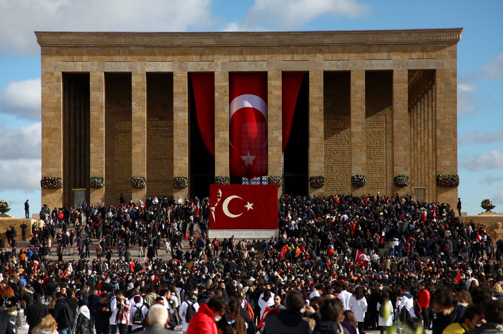People visit Anıtkabir, the mausoleum of Mustafa Kemal Atatürk, founder of modern Turkey, during a ceremony marking the 83rd anniversary of his death in Ankara, Turkey, Nov. 10, 2021. (Reuters Photo)
