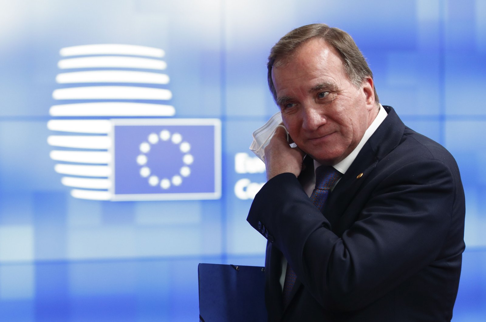 Sweden's Prime Minister Stefan Lofven departs after a face-to-face European Union leaders summit in Brussels, Belgium, Oct. 22, 2021. (EPA Photo)