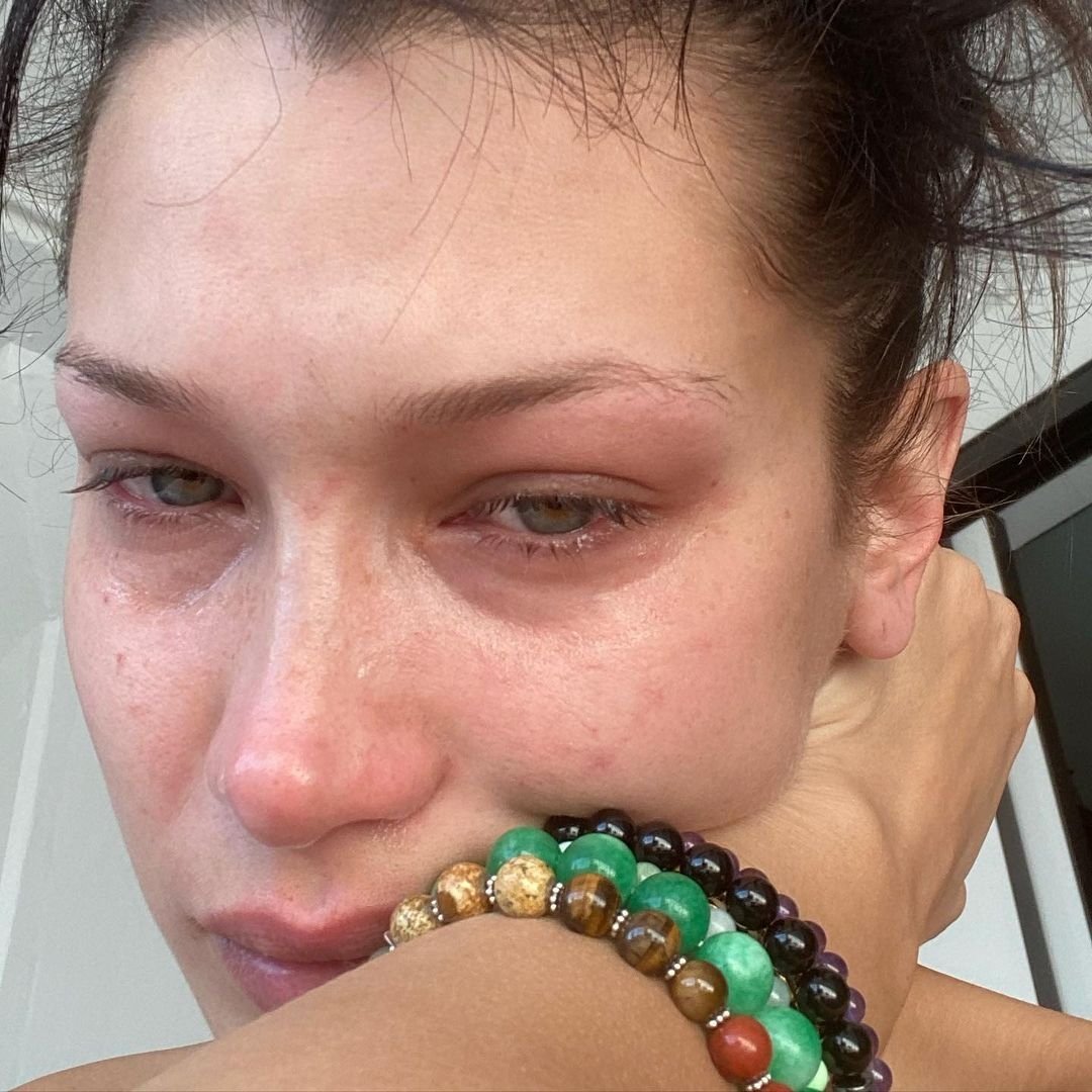 A photo shared by supermodel Bella Hadid on her Instagram, shows her crying. (Photo by Instagram's @bellahadid)