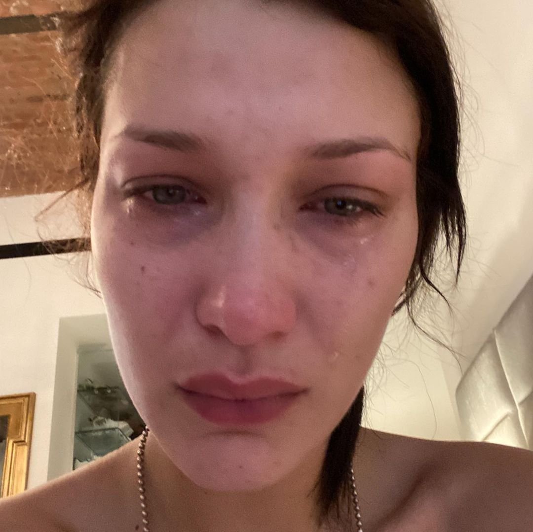 A photo shared by supermodel Bella Hadid on her Instagram, shows her crying. (Photo by Instagram's @bellahadid)