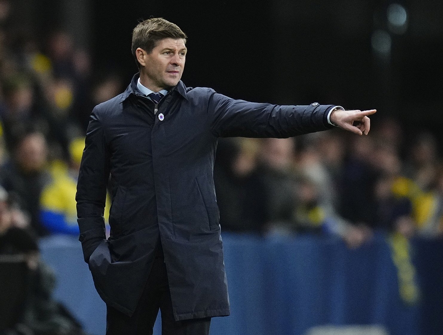 Then-Rangers manager Steven Gerrard gestures during a Europa League match against Brondby, Brondby, Denmark, Nov. 4, 2021.