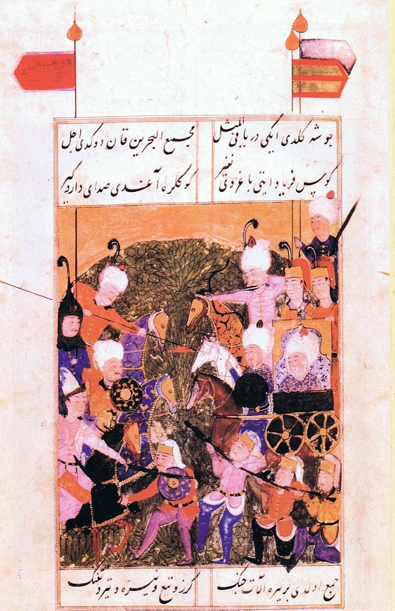 A miniature depicts Sultan Bayezid II fighting together with Şehzade Selim. (Wikimedia Photo) 
