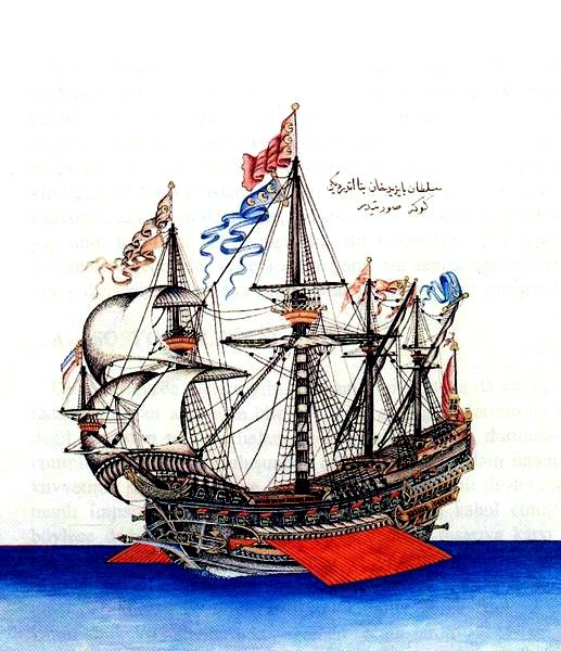 A painting of Göke, the flagship of Kemal Reis. (Wikimedia Photo)
