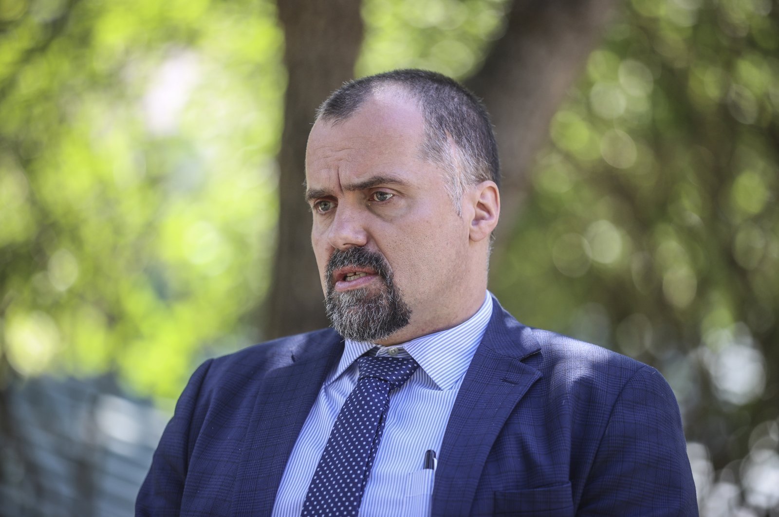 Head of the International Policy Bureau of the President of the Republic of Poland, Jakub Kumoch, during an interview while he was ambassador to Turkey, Ankara, Turkey, July 13, 2021. (AA Photo)
