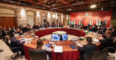 Foreign Minister Mevlüt Çavuşoğlu speaks at the foreign ministers' meeting ahead of Turkic Council Summit in Istanbul, Turkey, Nov. 11, 2021. (AA Photo)