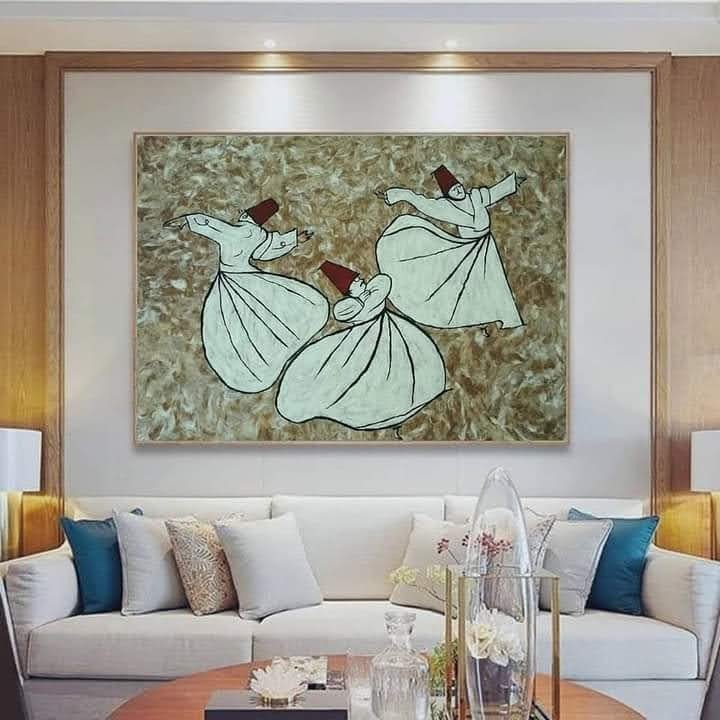 A felt painting by Ergül Okan depicts whirling dervishes. (Courtesy of Ergül Okan)