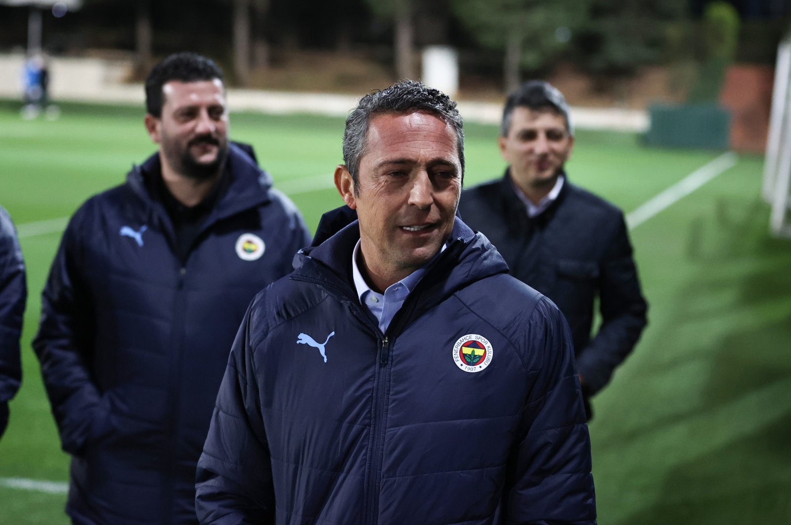 Fenerbahçe Chair Ali Koç (C) speaks to members of the press, Istanbul, Turkey, Nov. 11, 2021. (AA Photo)