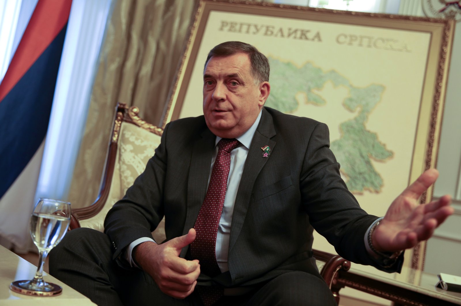 Milorad Dodik, the Serb member of the Presidency of Bosnia and Herzegovina, speaks during an interview in his office in Banja Luka, Bosnia and Herzegovina, Nov. 11, 2021. (Reuters Photo)