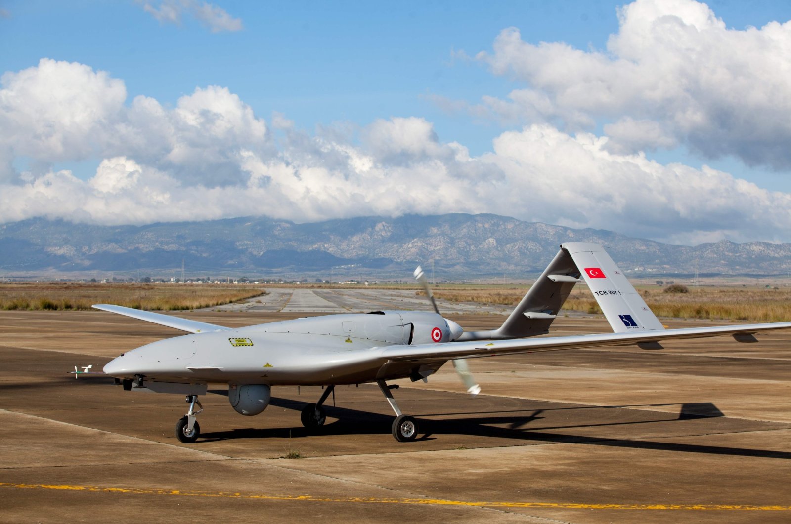 A Bayraktar TB2 drone is pictured at the Geçitkale military air base near Gazimağusa (Famagusta) in the Turkish Republic of Northern Cyprus (TRNC), Dec. 16, 2019. (AFP File Photo)