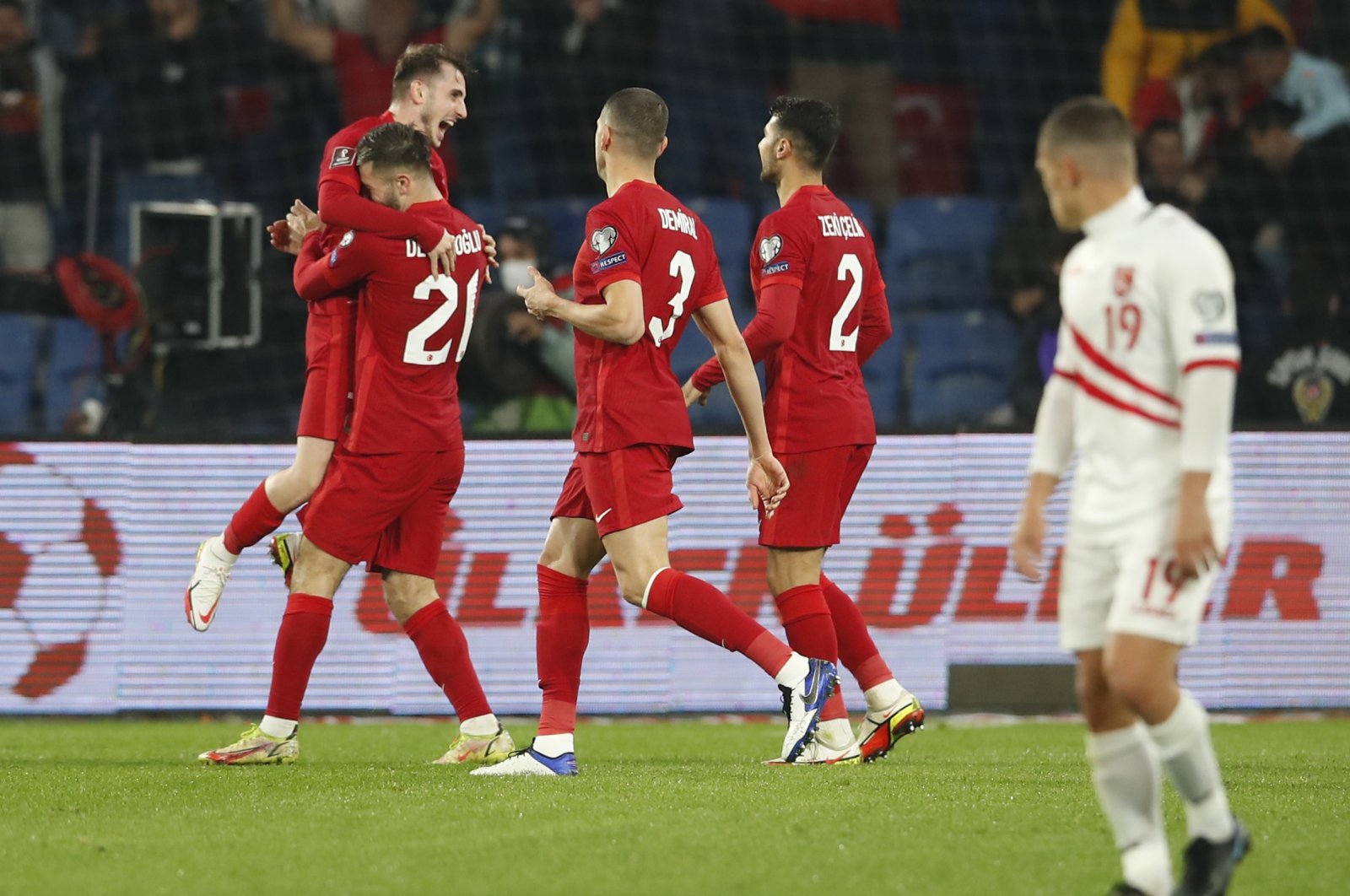Turkey's Halil Dervişoğlu celebrates scoring a goal in the match against Gibraltar during World Cup Qualifiers, Istanbul, Turkey, Nov. 13, 2021. (Reuters Photo)