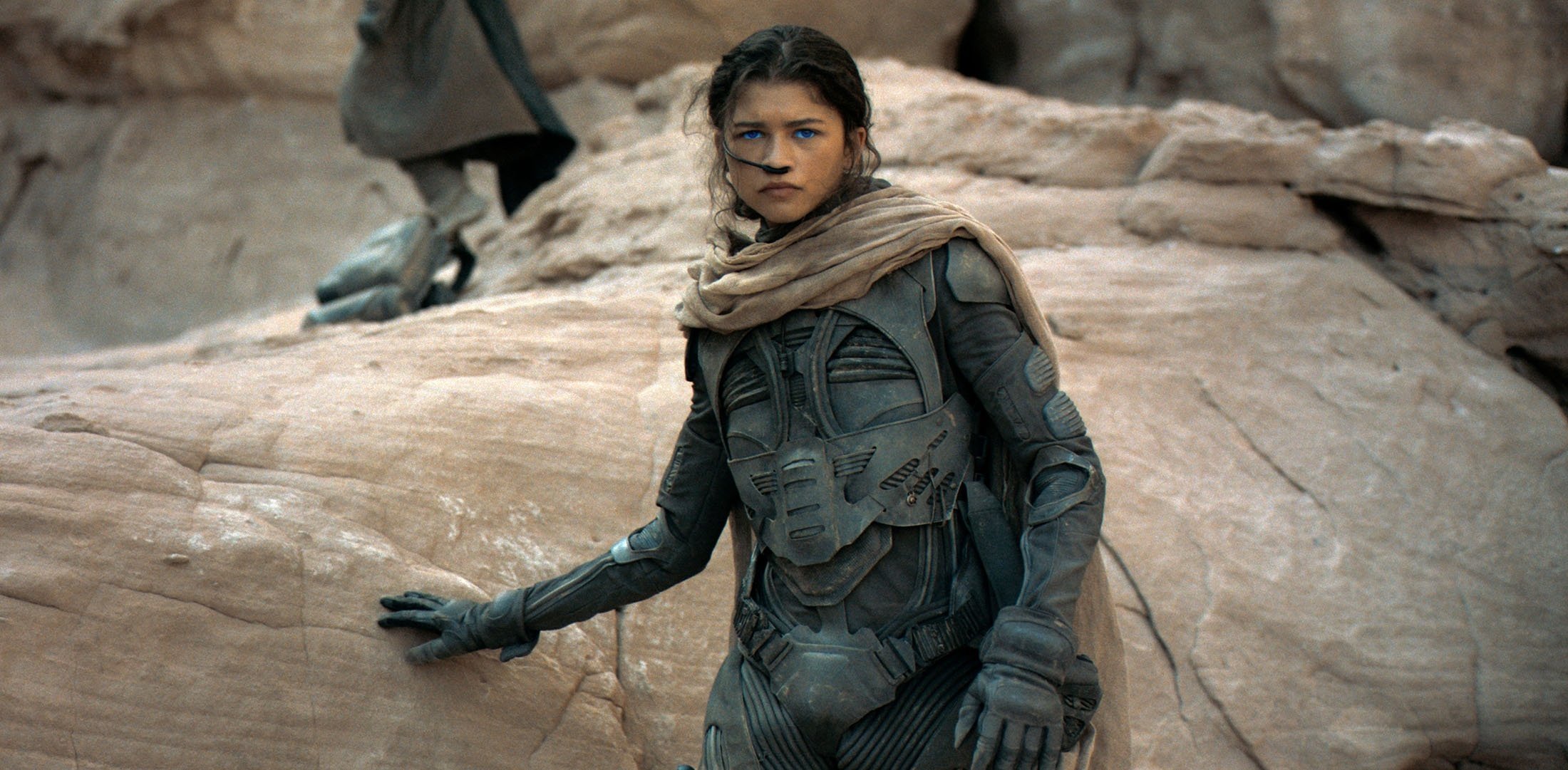 Zendaya in a scene from the film 'Dune.' (Warner Bros. via AP)