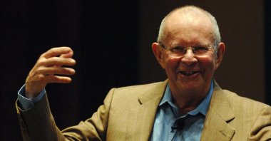 In this file photo internationally acclaimed Central African-born author, Wilbur Smith, shares his experience during the second day of the International Festival of Literature in Dubai, United Arab Emirates, Feb. 27, 2009. (AFP)