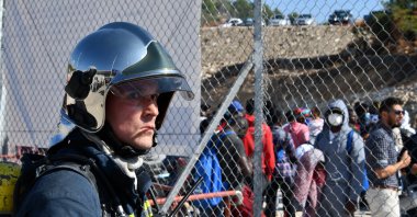 Evacuation of migrants at the closed camp for asylum-seekers in Samos island, Greece, Oct. 22, 2021, during the exercise "Promachos 2021" organized by the Greek Ministry of Migration and Asylum. (EPA File Photo)