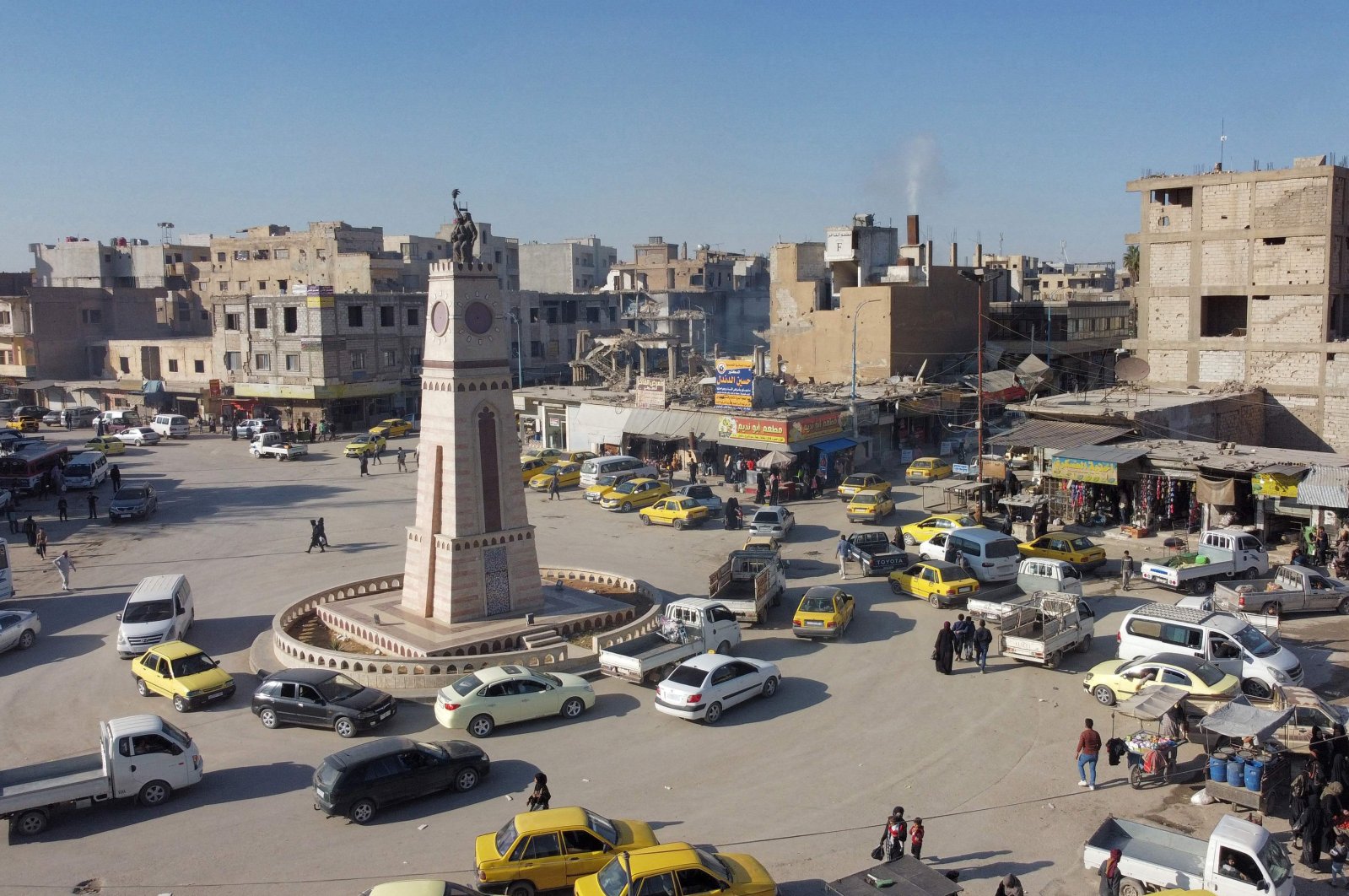 An aerial view of Clock Tower Square in Raqqa, northern Syria, Nov. 6, 2021. (AFP Photo)