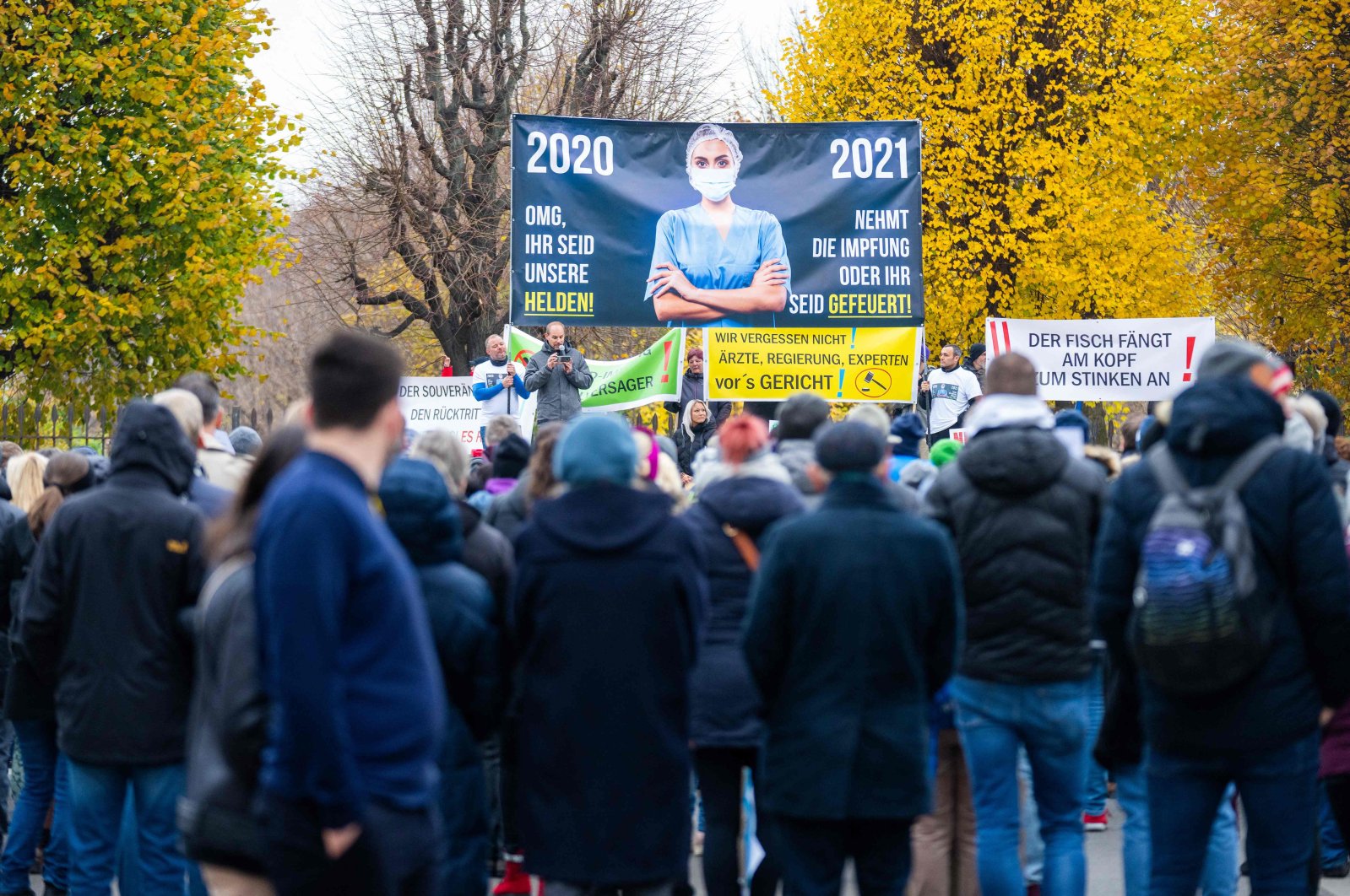 People take part in a protest of anti-vaccination activists after a coronavirus crisis summit held by the government in Vienna, Austria, Nov. 14, 2021. (AFP Photo)