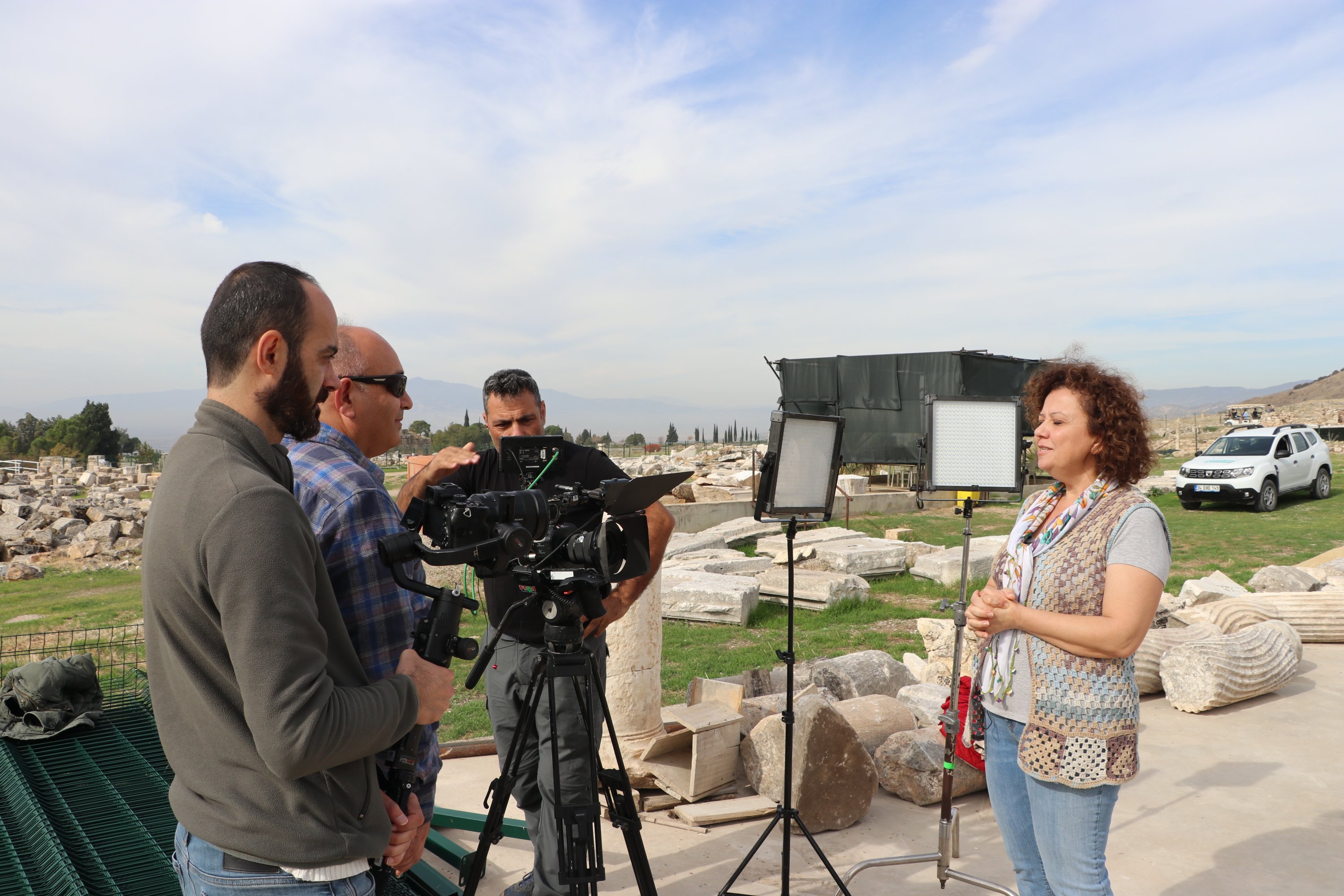 A scene from the filming of the documentary, Pamukkale, Denizli, southwestern Turkey, Nov. 14, 2021. (AA Photo) 