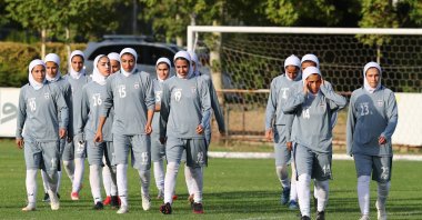Iranian women's national team players participate in a training session, in Tehran, Iran, July 12, 2021. (GETTY IMAGES)