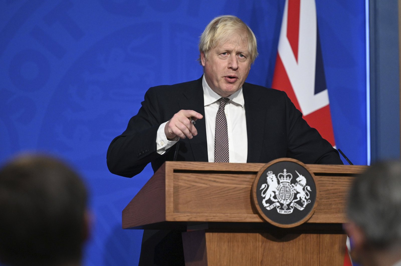 Britain&#039;s Prime Minister Boris Johnson addresses the media in Downing Street, London, Britain, Nov. 15, 2021. (AP Photo)