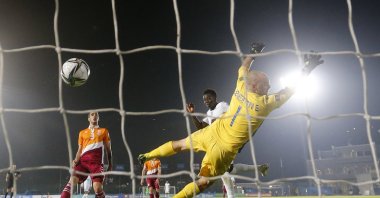 England&#039;s Bukayo Saka scores their 10th goal against San Marino, in Serravalle, San Marino, Nov. 15, 2021. (REUTERS PHOTO)