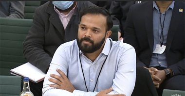 A video grab from footage broadcast by the British Parliament's Parliamentary Recording Unit (PRU) shows Azeem Rafiq testifying, in London, Britain, Nov. 16, 2021. (AFP PHOTO)