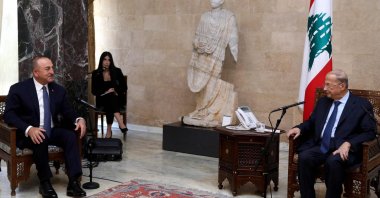 Lebanon&#039;s President Michel Aoun (R) receives Foreign Minister Mevlüt Çavuşoğlu at the presidential palace in Baabda, east of the capital Beirut, Lebanon, Nov. 16, 2021. (AFP Photo)