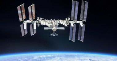 The International Space Station (ISS) is photographed by Expedition 56 crew members from a Soyuz spacecraft after undocking, Oct. 4, 2018. (Reuters Photo)