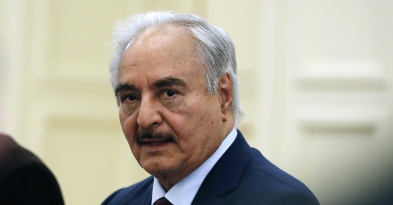 Libyan Gen. Khalifa Haftar joins a meeting with the Greek Foreign Minister Nikos Dendias in Athens, Greece, Jan. 17, 2020. (AP Photo)