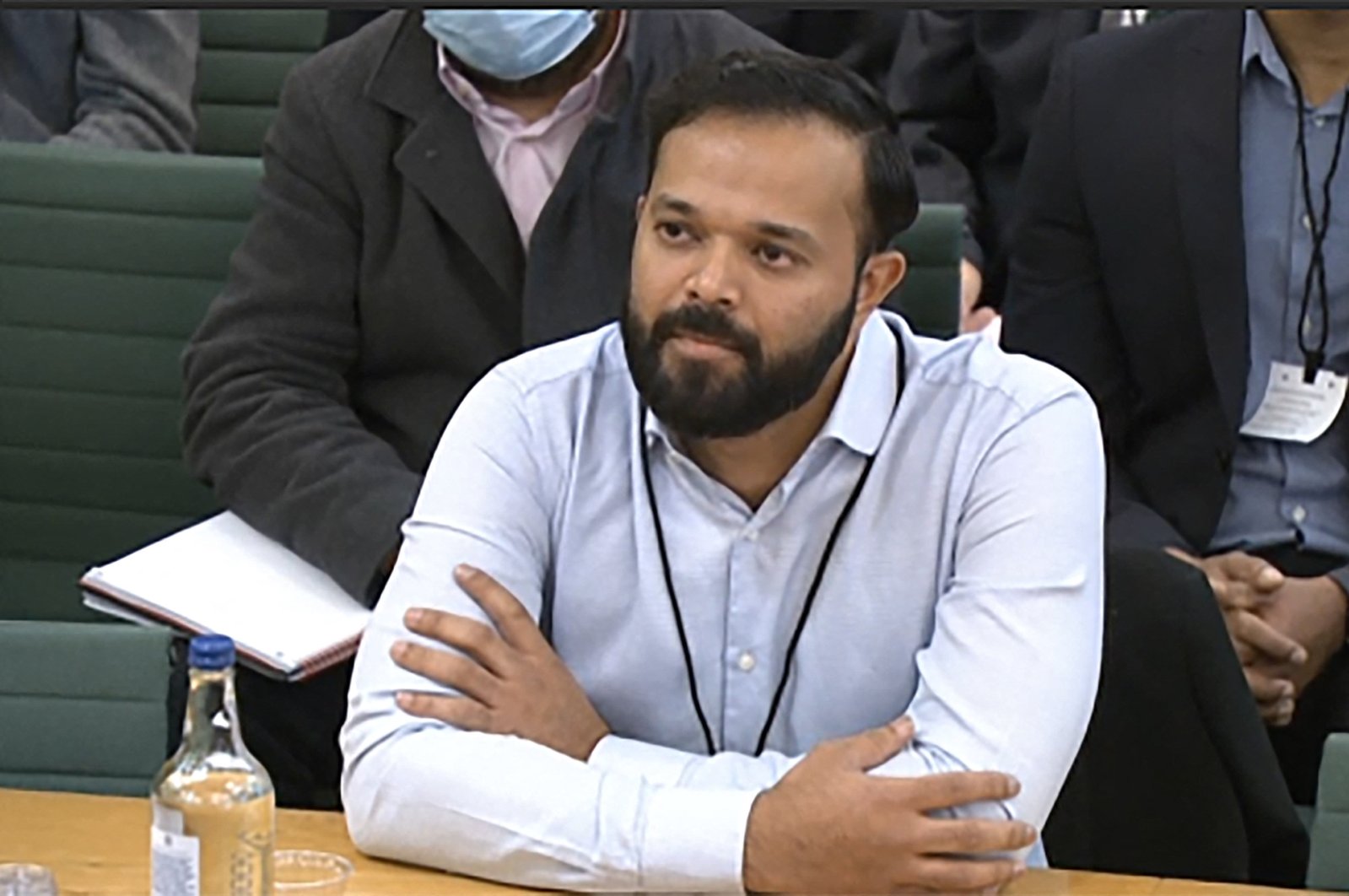 A video grab from footage broadcast by the British Parliament&#039;s Parliamentary Recording Unit (PRU) shows Azeem Rafiq testifying, in London, Britain, Nov. 16, 2021. (AFP PHOTO)