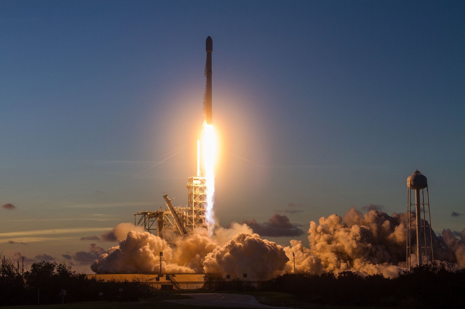 The SpaceX Falcon 9 rocket lifts off carrying the Echostar 105/SES-11 communications satellite from Space Launch Complex 39A at the Kennedy Space Center, Oct. 11, 2017 in Cape Canaveral, Florida, U.S., Oct. 11, 2017. (SpaceX/Planet Pix via ZUMA Wire)
