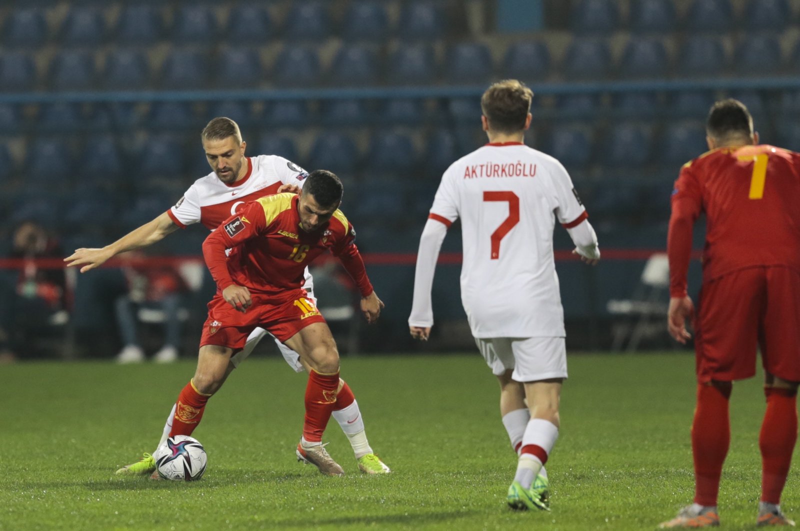 The Turkey-Montenegro game rages at Podgorica City Stadium in Montenegro, Tuesday, Nov. 16, 2021. (AA Photo)