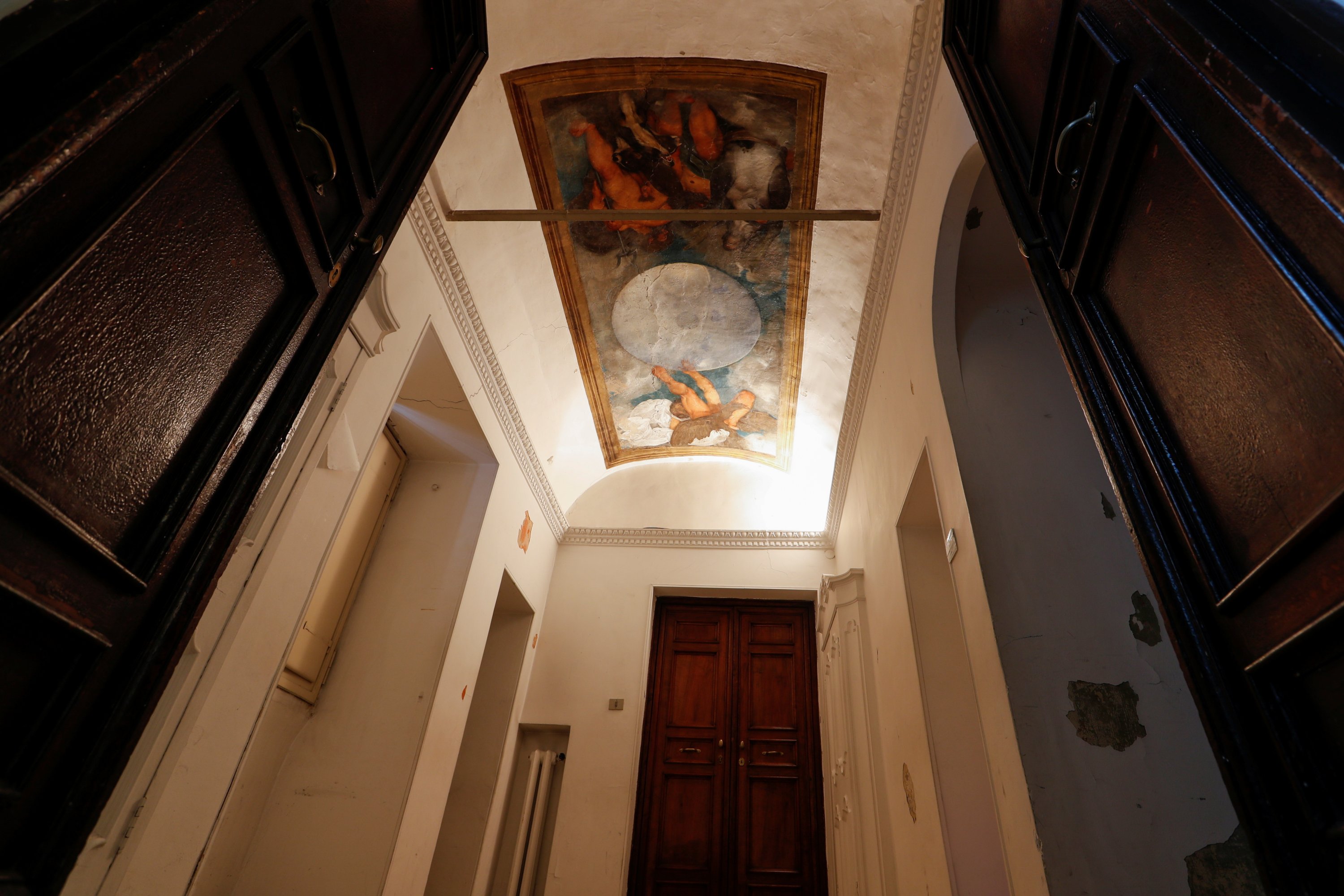 A view of the mural of Jupiter, Neptune and Pluto by Carvaggio inside Villa Aurora, in Rome, Italy, Nov. 16, 2021. (REUTERS)