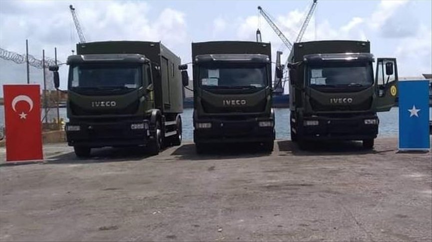 Three of the military vehicles donated are seen in Mogadishu, Somalia, Nov. 16, 2021. (AA Photo)