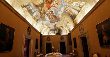 A general view shows a room, with frescoes on the ceiling by Guercino, inside Villa Aurora, in Rome, Italy, Nov. 16, 2021. (REUTERS)