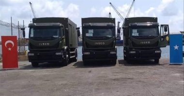 Three of the military vehicles donated are seen in Mogadishu, Somalia, Nov. 16, 2021. (AA Photo)