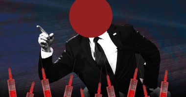 A photo illustration by Daily Sabah's Büşra Öztürk satirizes the mandatory coronavirus vaccination of states.