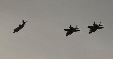 F-35B aircraft fly over the Akrotiri Royal air forces base before landing, near coastal city of Limassol, Greek Cyprus, Tuesday, May 21, 2019. (AP File Photo)